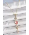 ietaks™ Pirinç Zincir Pembe Gold Renk Zirkon Taşlı Y Kolye