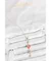 ietaks™ Pirinç Zincir Pembe Gold Renk Zirkon Taşlı Y Kolye