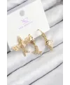 Pirinç Zirkon Taşlı 3lü Kuş Model Gold Renk Kadın Küpe