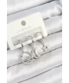 Pirinç Zirkon Taşlı Ay Ve Yıldız Model Gümüş Renk 3lü Çift Kadın Küpe Set