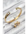 ietaks™ Pirinç Zirkon Taşlı Ayrık Model Gold Renk Bileklik Yüzük Set