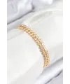 ietaks™ Pirinç Zirkon Taşlı Çift Sıra Model Gold Renk Asansörlü Kadın Bileklik