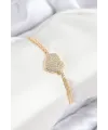 ietaks™ Pirinç Zirkon Taşlı Kalp Model Gold Renk Asansörlü Kadın Bileklik