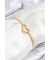 ietaks™ Pirinç Zirkon Taşlı Kalp Model Gold Renk Asansörlü Kadın Bileklik