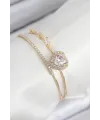 ietaks™ Pirinç Zirkon Taşlı Kalp Model Gold Renk Kadın Bileklik