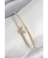ietaks™ Pirinç Zirkon Taşlı Kelebek Model Gold Renk Kadın Bileklik