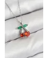 ietaks™ Pirinç Zirkon Taşlı Kiraz Model Gümüş Renk Kadın Kolye