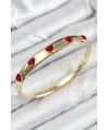 ietaks™ Pirinç Zirkon Taşlı Kırmızı Kalp Model Gold Renk Kadın Kelepçe