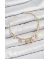 Pirinç Zirkon Taşlı Pembe Kalp Model Gold Renk Charm Bileklik