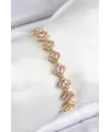 ietaks™ Pirinç Zirkon Taşlı Pembe Yonca Baget Model Gold Renk VIP Seri Kadın Bileklik