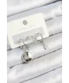 Pirinç Zirkon Taşlı Sallantılı Yıldız Model Gümüş Renk 3lü Çift Kadın Küpe Set