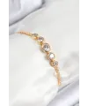 ietaks™ Pirinç Zirkon Taşlı Sıralı Daire Model Gold Renk Asansörlü Kadın Bileklik