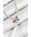 ietaks™ Pirinç Zirkon Taşlı Su Yolu Asorti Çiçek Model Gold Renk Kadın Kolye