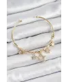 Pirinç Zirkon Taşlı Yıldız Model Gold Renk Charm Bileklik