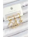 Pirinç Zirkon Taşlı Yıldız Ve Ay Model Gold Renk 3lü Kadın Küpe Set