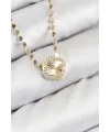 ietaks™ Pirinç Zirkon Taşlı Yonca Model Ezme Zincir Gold Renk Kadın Kolye