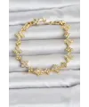 Pirinç Zirkon Taşlı Yonca Model Gold Renk Kadın Bileklik