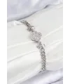 ietaks™ Pirinç Zirkon Taşlı Yonca Model Gümüş Renk Kadın Bileklik