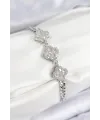 ietaks™ Pirinç Zirkon Taşlı Yonca Model Gümüş Renk Kadın Bileklik