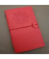 Pusula Tasarımlı Kırmızı Deri Defter