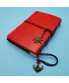 Pusula Tasarımlı Kırmızı Deri Defter