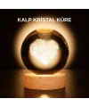 Romantik Kalpli Kristal Cam Küre Usb’li Işıklı Dekoratif Obje