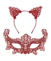 Romantik Kırmızı Dantel Maske Seti – Kedi Kulaklı Taç Ve Maske 3 No