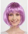 Rose Pembe Renk Düz Kesim Küt Parti Peruğu Kısa Takma Saç