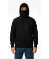 Samuray Ninja Çift Kapüşonlu ZIP Fermuarlı Kanguru Cepli Tam Fermuarlı Hoodie Sweatshirt - Siyah