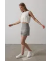 Saten Kolsuz Belki Lastikli Bluz - Ekru