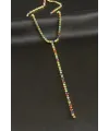 Şerit Taşlı Çelik Y Kolye 2 mm