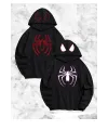 Sevgili Çift Kombini Örümcek Baskılı Kapüşonlu Sweatshirt Hoodie - Siyah