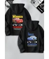 Sevgililer Günü Araba Temalı Baskılı Oversize Kapüşonlu Sweatshirt Hoodie - Siyah
