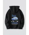 Sevgililer Günü Araba Temalı Baskılı Oversize Kapüşonlu Sweatshirt Hoodie - Siyah