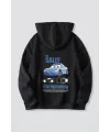 Sevgililer Günü Araba Temalı Baskılı Oversize Kapüşonlu Sweatshirt Hoodie - Siyah