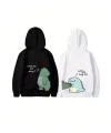 Sevgililer Günü Baskılı Oversize Kapüşonlu Sweatshirt Hoodie - Siyah