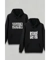 Sevgililer Günü Beyci Hediye Baskılı Oversize Kapüşonlu Sweatshirt - Siyah