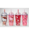 Sevimli Hello Kitty Pipetli Işıklı Boncuklu Suluk Bardak 400 ml