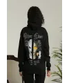 Sırt Baskılı Oversize Üç İplik Kapüşonlu Sweatshirt - Siyah