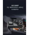 Siyah 1080p Araç İçi 3 Kameralı Lcd Ekranlı Gece Görüşlü , G-sensör , Geri Görüş Kamera
