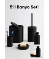 Siyah 5’li Banyo Seti – Çöp Kovası, Tuvalet Fırçası, Sabunluk Ve Aksesuarlar