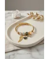 Siyah Baykuş Model Gold Renk Charmlı Bileklik