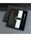 Siyah Beyaz Renkli Tarihsiz Ajanda Defter Ve Metal Roller Kalem Seti