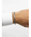 Siyah Deri / Çelik  Erkek Deri Bileklik 20 Cm  - Ebl0030