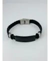 Siyah Deri  / Çelik  Erkek Deri Bileklik 20 Cm  - Ebl0031