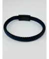 Siyah Deri / Çelik  Erkek Deri Bileklik 20 Cm  - Ebl0059