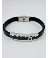 Siyah Deri / Çelik  Erkek Deri Bileklik 20 Cm  - Ebl0084