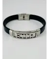 Siyah Deri / Çelik  Erkek Deri Bileklik 20 Cm  - Ebl0087