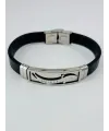 Siyah Deri / Çelik  Erkek Deri Bileklik 20 Cm  - Ebl0092
