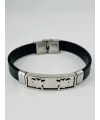 Siyah Deri / Çelik  Erkek Deri Bileklik 20 Cm  - Ebl0099